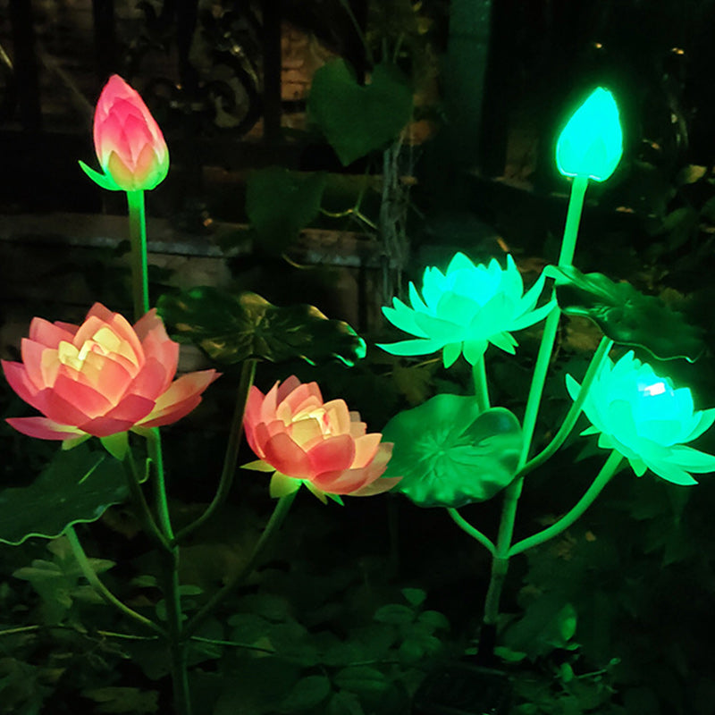 Zeitgenössische Kreative Lotusblume Lotusblatt Seidenstoff Edelstahl LED Landschaftslicht Außenlicht für Garten | Brehn