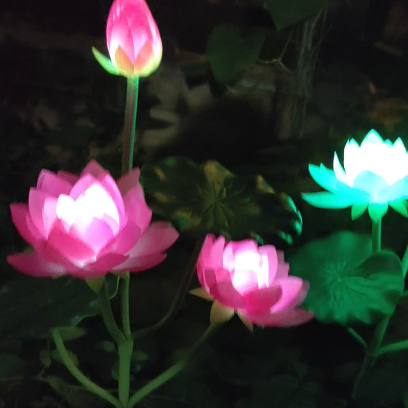 Zeitgenössische Kreative Lotusblume Lotusblatt Seidenstoff Edelstahl LED Landschaftslicht Außenlicht für Garten | Brehn