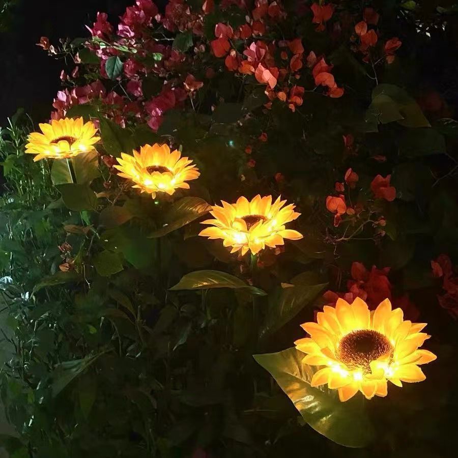 Zeitgenössische kreative solarbetriebene wasserdichte Sonnenblumen-Seiden-Edelstahl-LED-Landschaftsleuchte Außenleuchte für den Garten | Brehn