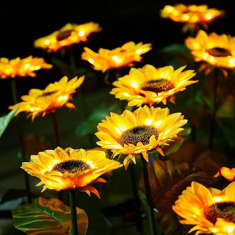 Zeitgenössische kreative solarbetriebene wasserdichte Sonnenblumen-Seiden-Edelstahl-LED-Landschaftsleuchte Außenleuchte für den Garten | Brehn