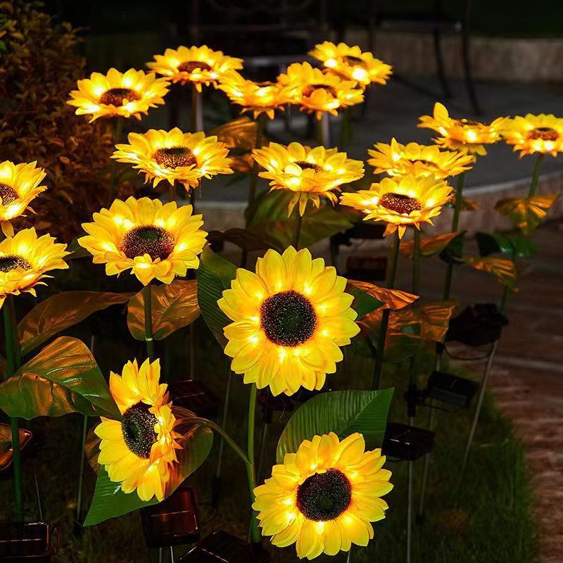 Zeitgenössische kreative solarbetriebene wasserdichte Sonnenblumen-Seiden-Edelstahl-LED-Landschaftsleuchte Außenleuchte für den Garten | Brehn