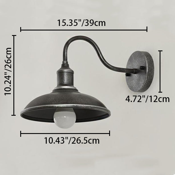 Zeitgenössische industrielle runde Topfdeckel-Form gebogene Stange Eisen Schirm 1-Licht Wandleuchte Lampe für Außenpatio | Brehn