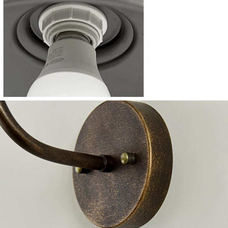 Zeitgenössische industrielle runde Topfdeckel-Form gebogene Stange Eisen Schirm 1-Licht Wandleuchte Lampe für Außenpatio | Brehn