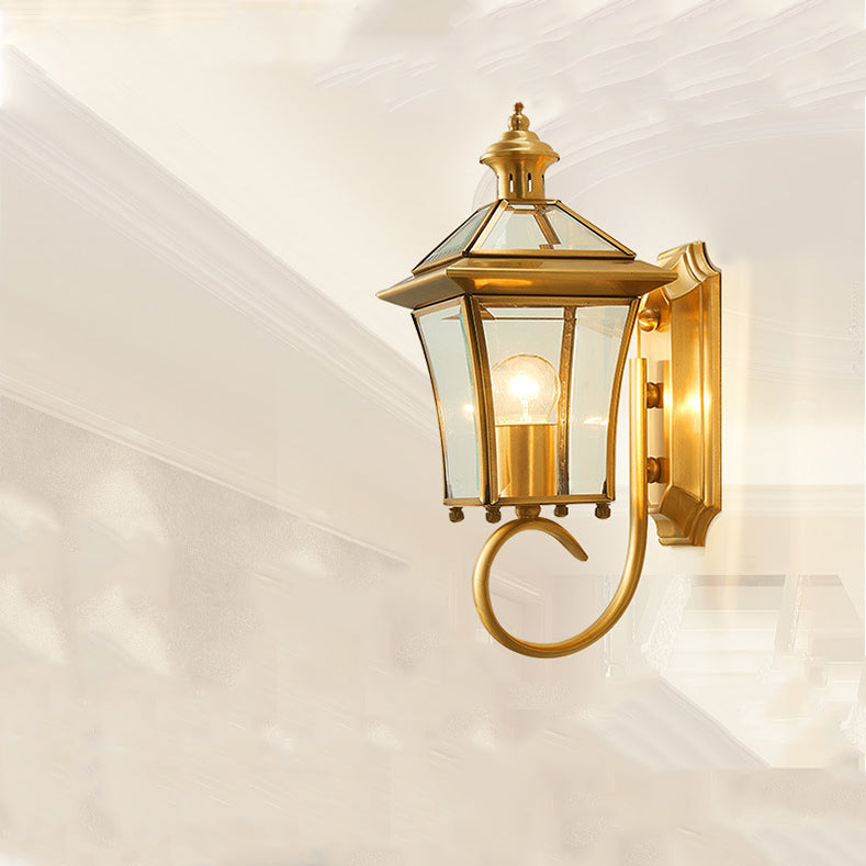 Traditioneller europäischer Quadrant Kerzenhalter Kupferrahmen Glas-schirm 1-Lampe Wandleuchte für Garten | Brehn