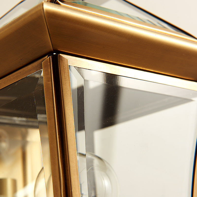 Traditioneller europäischer Quadrant Kerzenhalter Kupferrahmen Glas-schirm 1-Lampe Wandleuchte für Garten | Brehn