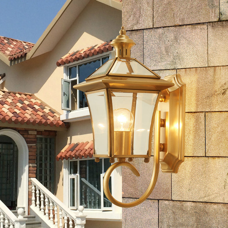 Traditioneller europäischer Quadrant Kerzenhalter Kupferrahmen Glas-schirm 1-Lampe Wandleuchte für Garten | Brehn
