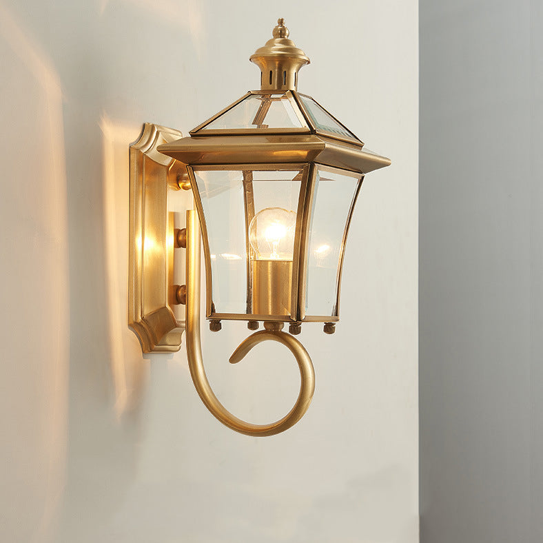 Traditioneller europäischer Quadrant Kerzenhalter Kupferrahmen Glas-schirm 1-Lampe Wandleuchte für Garten | Brehn