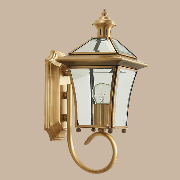 Traditioneller europäischer Quadrant Kerzenhalter Kupferrahmen Glas-schirm 1-Lampe Wandleuchte für Garten | Brehn
