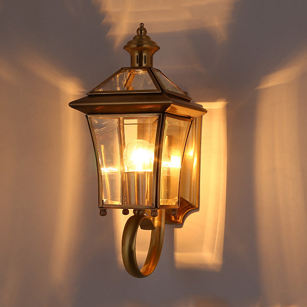 Traditioneller europäischer Quadrant Kerzenhalter Kupferrahmen Glas-schirm 1-Lampe Wandleuchte für Garten | Brehn