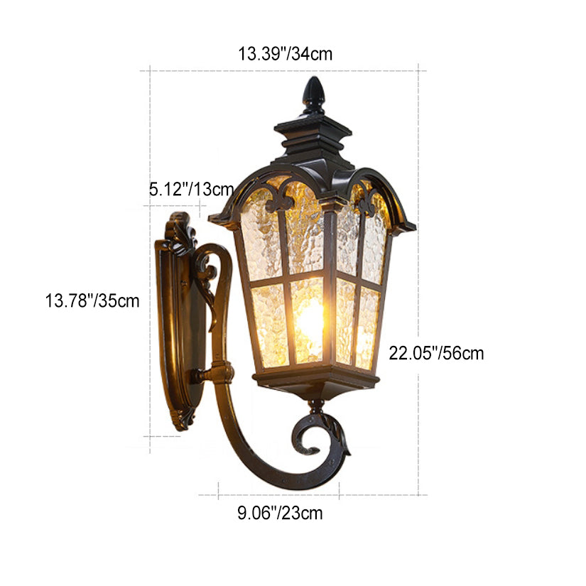Traditionelle europäische quadratische Spitze Aluminium bedrucktes Glas 1-Licht Außenwandleuchte für Garten | Brehn