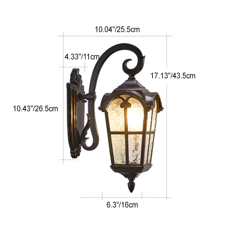 Traditionelle europäische quadratische Spitze Aluminium bedrucktes Glas 1-Licht Außenwandleuchte für Garten | Brehn