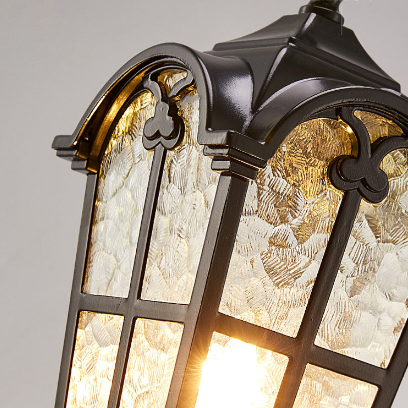 Traditionelle europäische quadratische Spitze Aluminium bedrucktes Glas 1-Licht Außenwandleuchte für Garten | Brehn