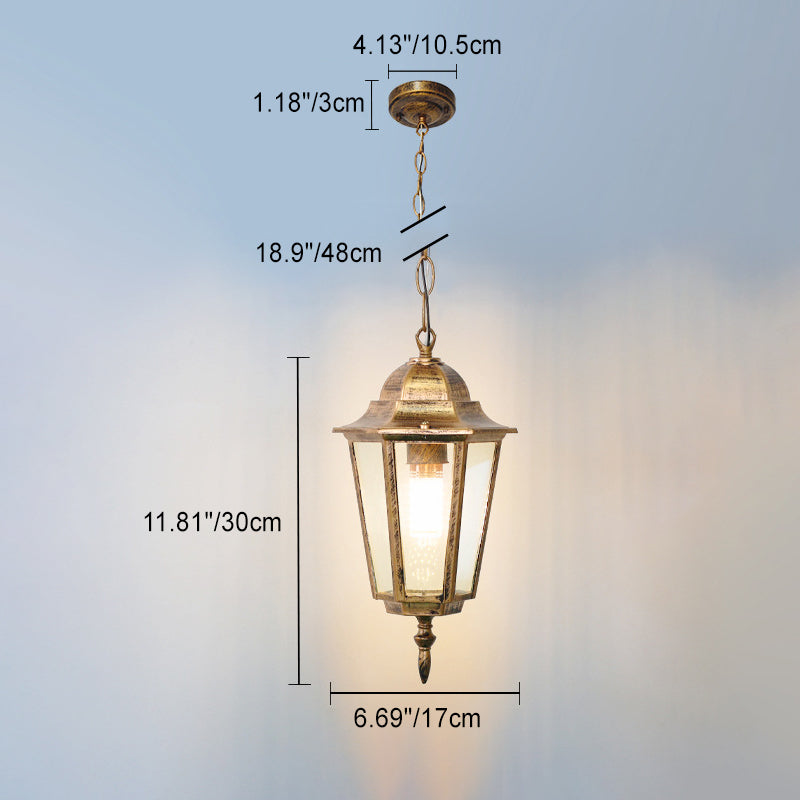 Traditionelle Vintage Wasserdichte Hexagonale Aluminium Acryl 1-Licht Pendelleuchte Für Außenpatio | Brehn