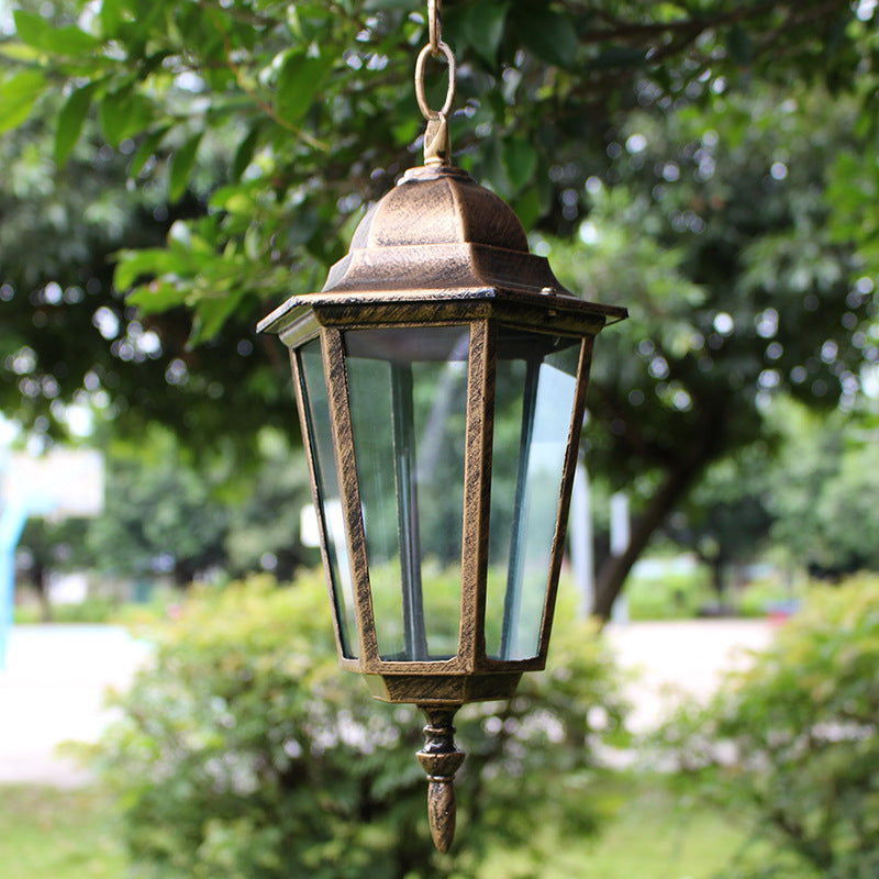 Traditionelle Vintage Wasserdichte Hexagonale Aluminium Acryl 1-Licht Pendelleuchte Für Außenpatio | Brehn