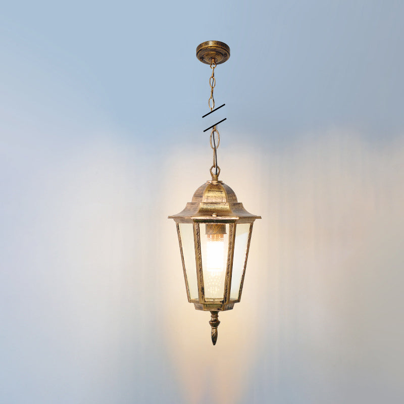 Traditionelle Vintage Wasserdichte Hexagonale Aluminium Acryl 1-Licht Pendelleuchte Für Außenpatio | Brehn