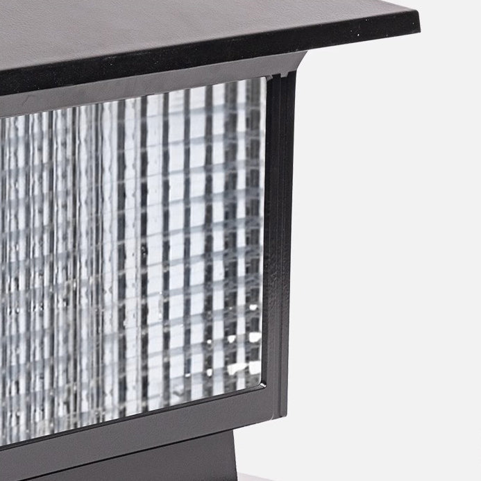Moderner minimalistischer solarbetriebener wasserdichter rechteckiger Diamantstreifen-Glas-Schirm Aluminiumrahmen LED-Pfostenkopflicht für den Garten | Brehn