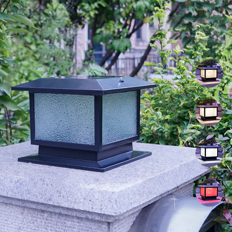 Moderner minimalistischer solarbetriebener wasserdichter rechteckiger Diamantstreifen-Glas-Schirm Aluminiumrahmen LED-Pfostenkopflicht für den Garten | Brehn