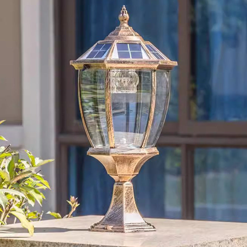 Zeitgenössische Retro-Hexagon-Aluminium-Glas-LED-Solar-Postkopf-Landschaftslicht Für Garten | Brehn