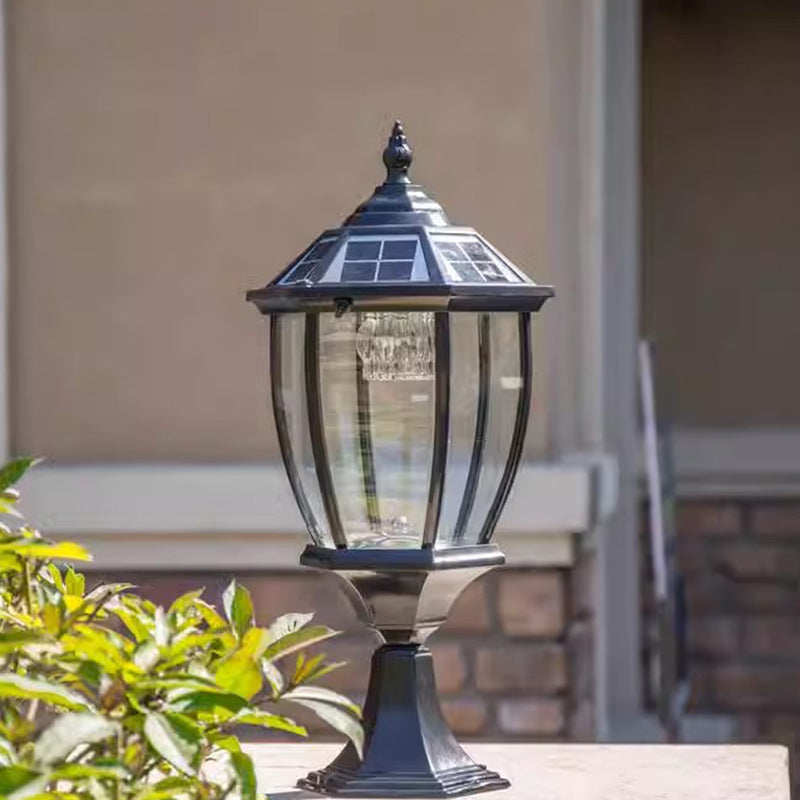 Zeitgenössische Retro-Hexagon-Aluminium-Glas-LED-Solar-Postkopf-Landschaftslicht Für Garten | Brehn