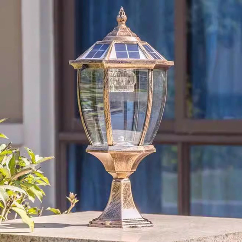 Zeitgenössische Retro-Hexagon-Aluminium-Glas-LED-Solar-Postkopf-Landschaftslicht Für Garten | Brehn