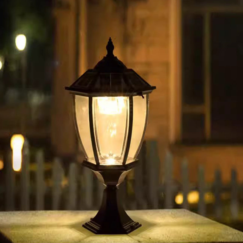 Zeitgenössische Retro-Hexagon-Aluminium-Glas-LED-Solar-Postkopf-Landschaftslicht Für Garten | Brehn