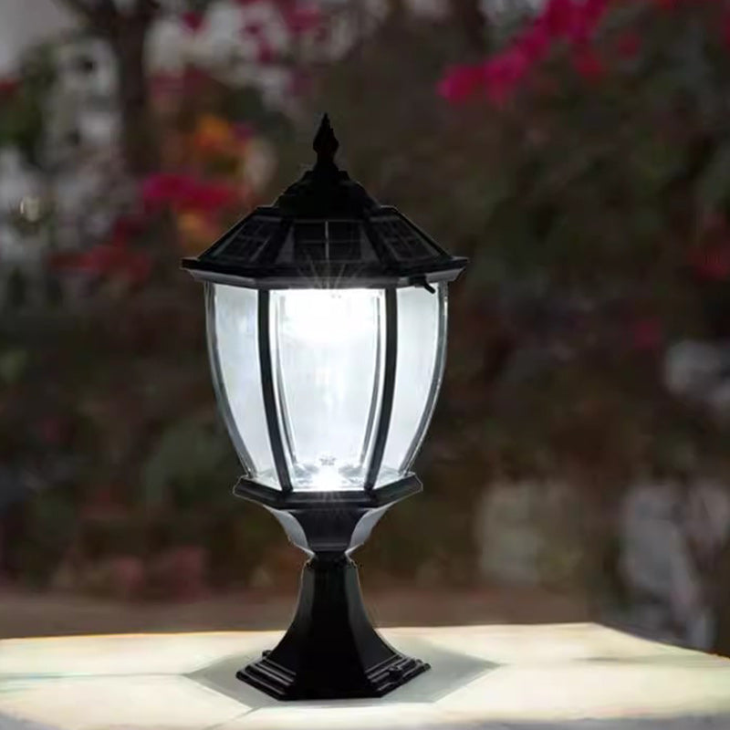 Zeitgenössische Retro-Hexagon-Aluminium-Glas-LED-Solar-Postkopf-Landschaftslicht Für Garten | Brehn