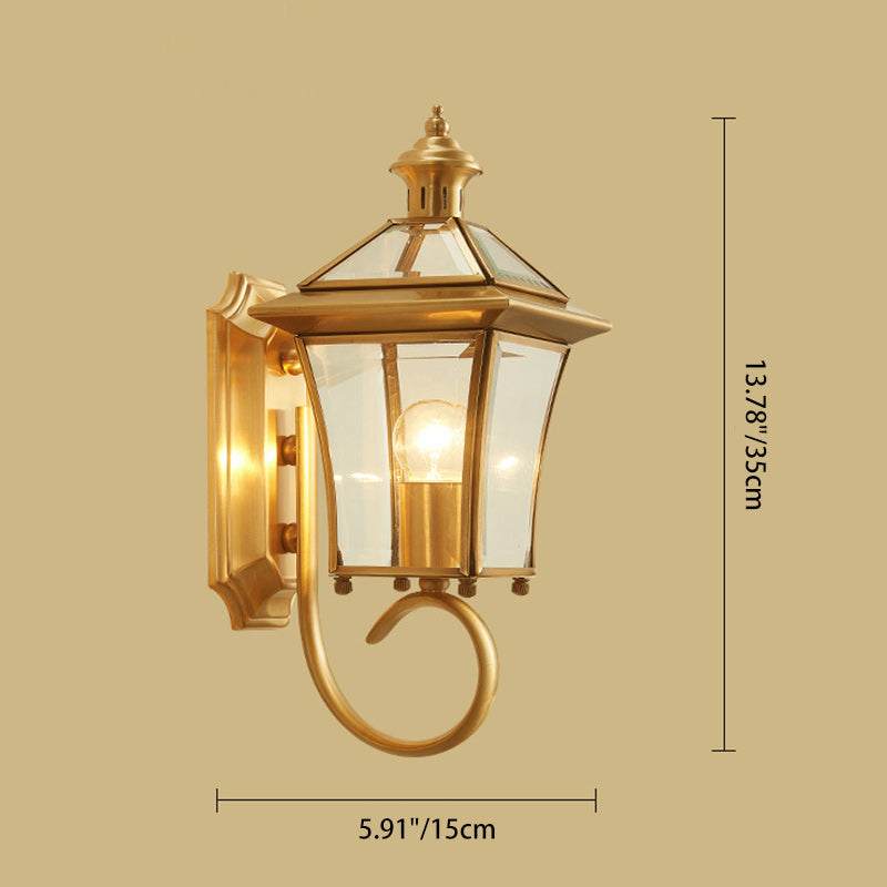 Traditionelle europäische Trapez Kupfer Glas 1-Licht Wandleuchte Lampe für Garten | Brehn