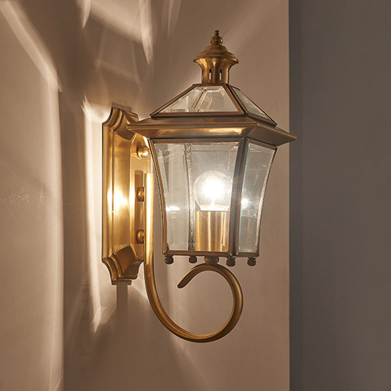 Traditionelle europäische Trapez Kupfer Glas 1-Licht Wandleuchte Lampe für Garten | Brehn