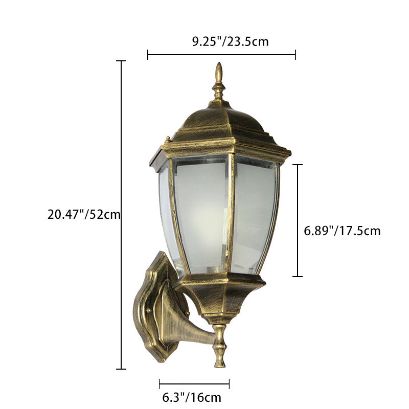 Zeitgenössische Retro Wasserdichte Sechseckige Käfig Aluminium Mattiertes Klarglas 1-Licht Wandlampe Für Außenpatio | Brehn