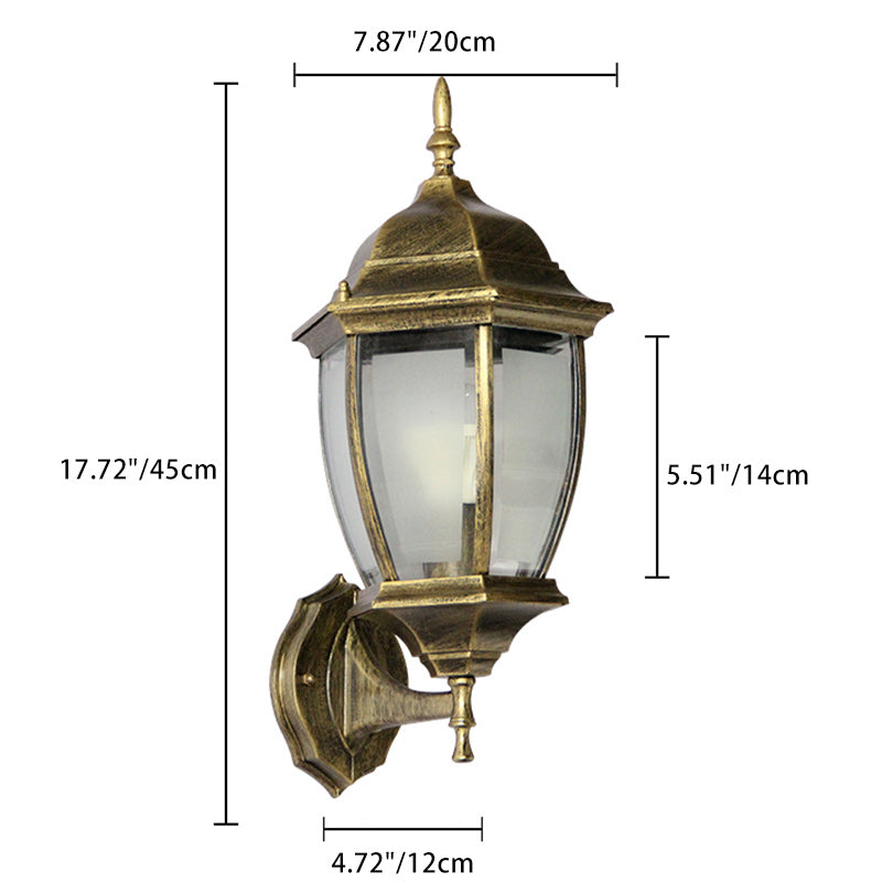 Zeitgenössische Retro Wasserdichte Sechseckige Käfig Aluminium Mattiertes Klarglas 1-Licht Wandlampe Für Außenpatio | Brehn