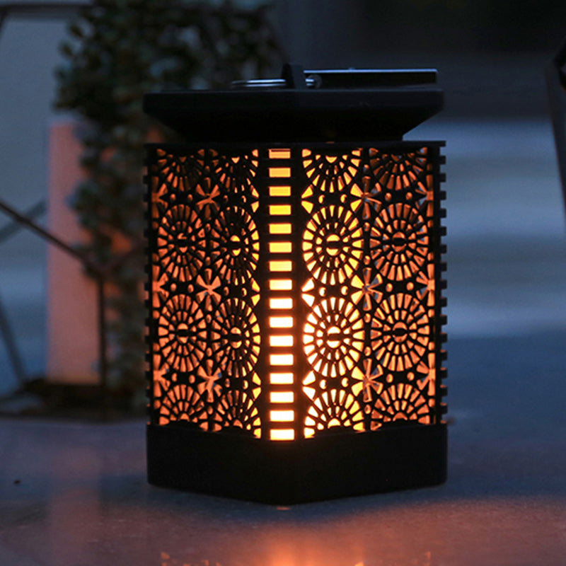 Zeitgenössische Retro Solar Wasserdichte Rechteckige Laterne Flamme ABS LED Landschaftsbeleuchtung Außenlicht Für Außen | Brehn