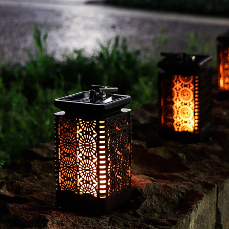 Zeitgenössische Retro Solar Wasserdichte Rechteckige Laterne Flamme ABS LED Landschaftsbeleuchtung Außenlicht Für Außen | Brehn