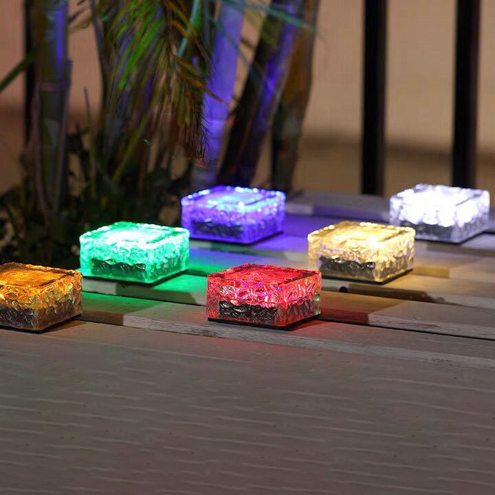 Modern Minimalist Solar Waterproof ABS Clear Glass Ice Cube Brick LED Outdoor Landscape Light Für Garten | Brehn