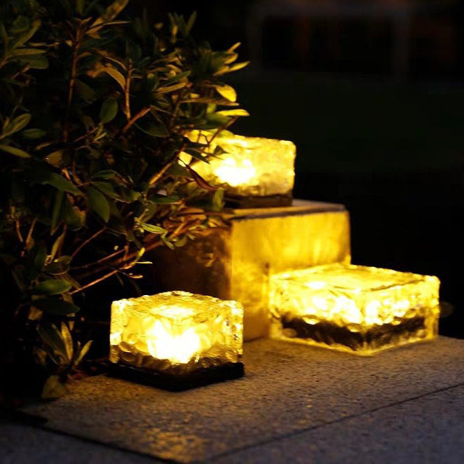 Modern Minimalist Solar Waterproof ABS Clear Glass Ice Cube Brick LED Outdoor Landscape Light Für Garten | Brehn