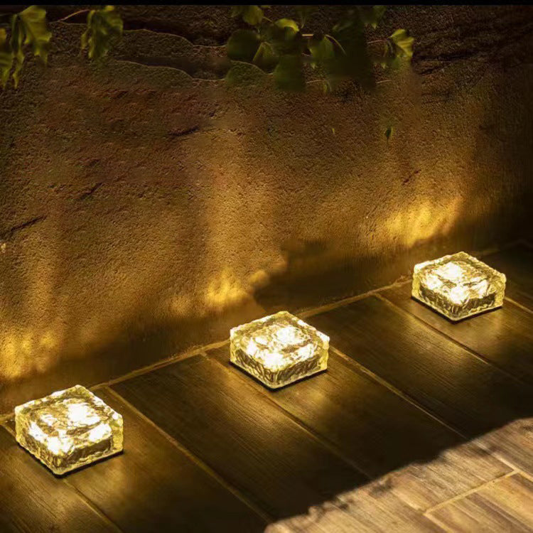 Modern Minimalist Solar Waterproof ABS Clear Glass Ice Cube Brick LED Outdoor Landscape Light Für Garten | Brehn