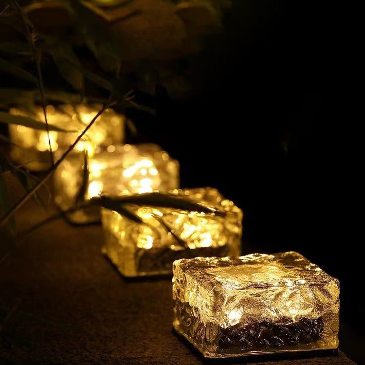 Modern Minimalist Solar Waterproof ABS Clear Glass Ice Cube Brick LED Outdoor Landscape Light Für Garten | Brehn