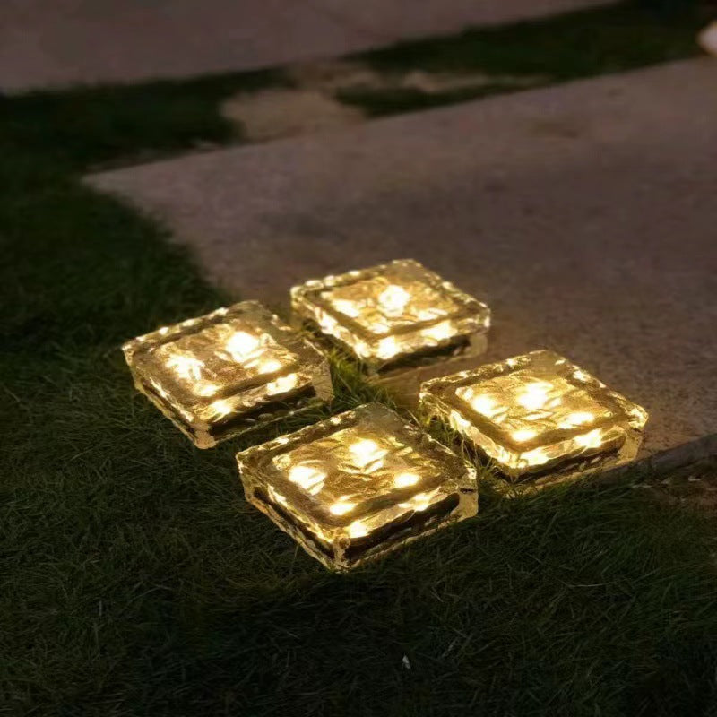 Modern Minimalist Solar Waterproof ABS Clear Glass Ice Cube Brick LED Outdoor Landscape Light Für Garten | Brehn