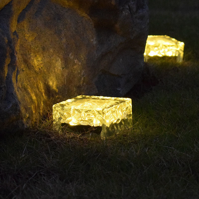 Modern Minimalist Solar Waterproof ABS Clear Glass Ice Cube Brick LED Outdoor Landscape Light Für Garten | Brehn