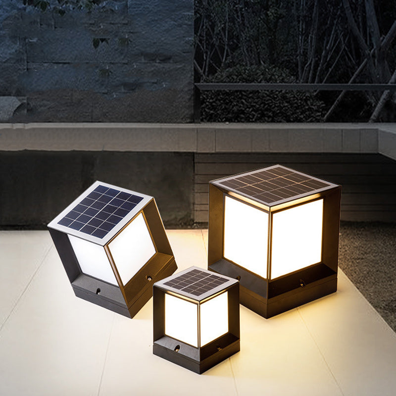 Moderner Minimalistischer Solar-Wasserdichter Quadratförmiger Aluminium-Acryl-LED-Außen-Straßenlaterne Für Garten | Brehn