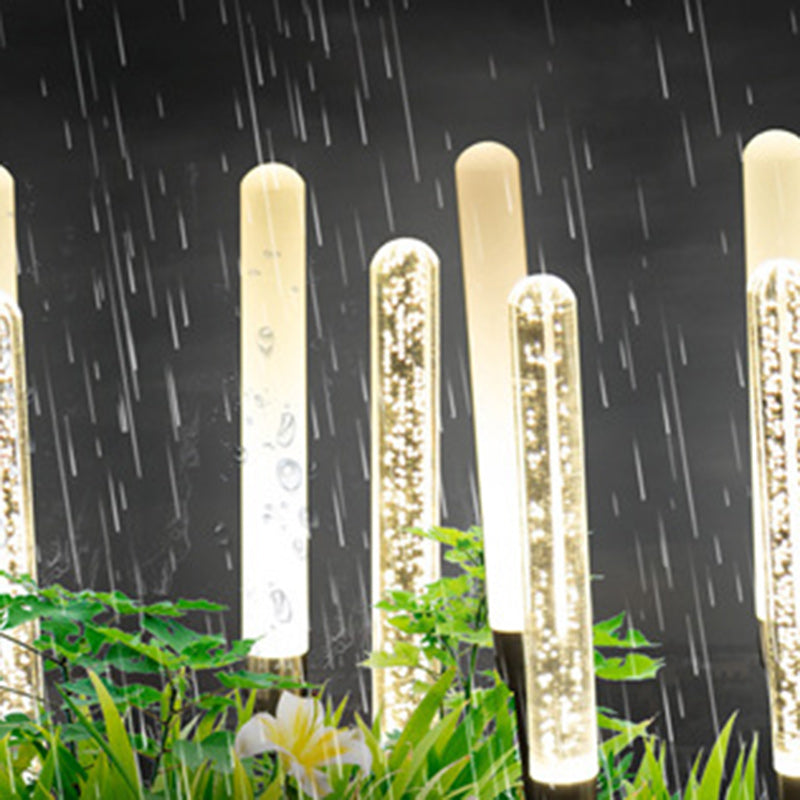 Zeitgenössische skandinavische wasserdichte zylindrische ovale Schilfrohrblasen Edelstahl Acryl LED Outdoor Rasen Landschaftslampe für Außenpatio | Brehn