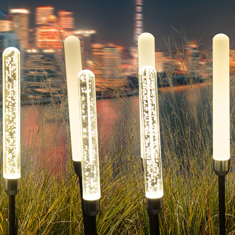 Zeitgenössische skandinavische wasserdichte zylindrische ovale Schilfrohrblasen Edelstahl Acryl LED Outdoor Rasen Landschaftslampe für Außenpatio | Brehn