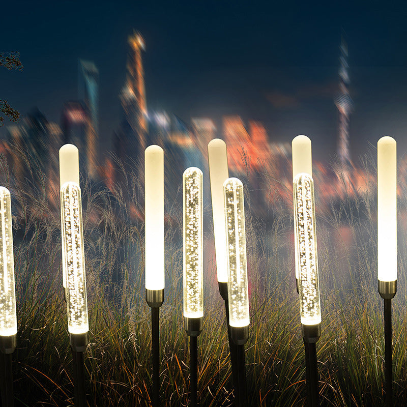 Zeitgenössische skandinavische wasserdichte zylindrische ovale Schilfrohrblasen Edelstahl Acryl LED Outdoor Rasen Landschaftslampe für Außenpatio | Brehn