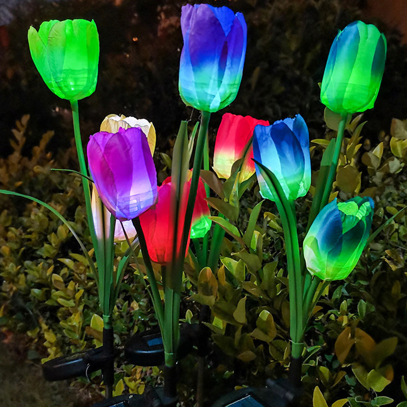 Zeitgenössische kreative Solar-Wasserdichte Kunst-Tulpen Edelstahl ABS Stoff LED Erdstecker Rasen Landschaft Lampe für Außenpatio | Brehn