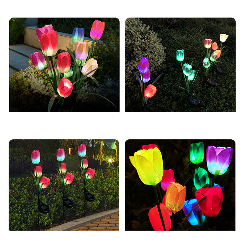 Zeitgenössische kreative Solar-Wasserdichte Kunst-Tulpen Edelstahl ABS Stoff LED Erdstecker Rasen Landschaft Lampe für Außenpatio | Brehn