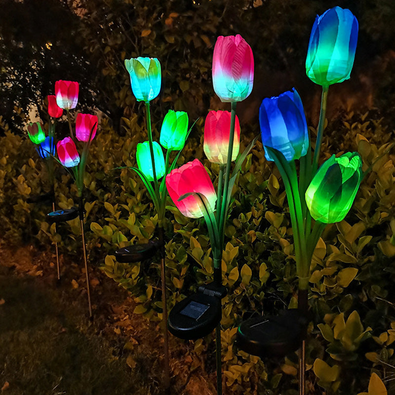 Zeitgenössische kreative Solar-Wasserdichte Kunst-Tulpen Edelstahl ABS Stoff LED Erdstecker Rasen Landschaft Lampe für Außenpatio | Brehn