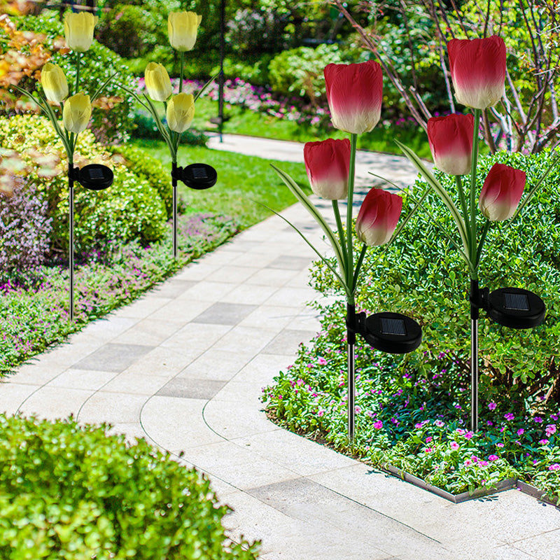 Zeitgenössische kreative Solar-Wasserdichte Kunst-Tulpen Edelstahl ABS Stoff LED Erdstecker Rasen Landschaft Lampe für Außenpatio | Brehn