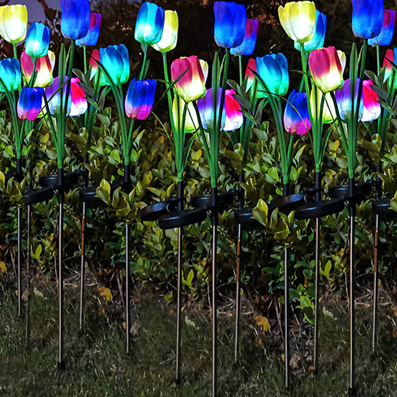 Zeitgenössische kreative Solar-Wasserdichte Kunst-Tulpen Edelstahl ABS Stoff LED Erdstecker Rasen Landschaft Lampe für Außenpatio | Brehn