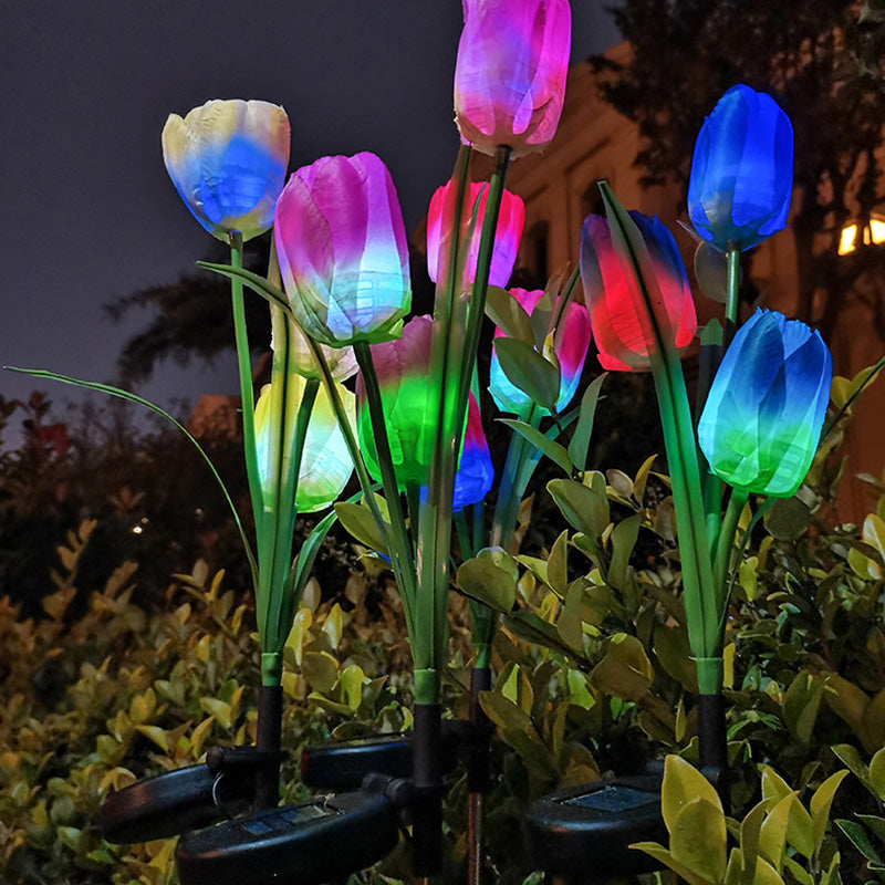 Zeitgenössische kreative Solar-Wasserdichte Kunst-Tulpen Edelstahl ABS Stoff LED Erdstecker Rasen Landschaft Lampe für Außenpatio | Brehn