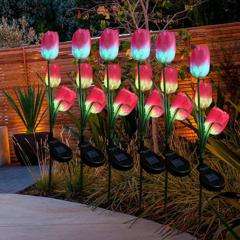 Zeitgenössische kreative Solar-Wasserdichte Kunst-Tulpen Edelstahl ABS Stoff LED Erdstecker Rasen Landschaft Lampe für Außenpatio | Brehn