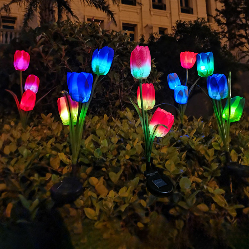 Zeitgenössische kreative Solar-Wasserdichte Kunst-Tulpen Edelstahl ABS Stoff LED Erdstecker Rasen Landschaft Lampe für Außenpatio | Brehn